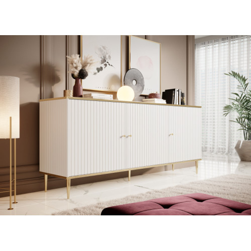 GLAMOUR chest of drawers 180 white/ white + gold DIOMMI CAMA-GLAMOUR-KOM-180-BI