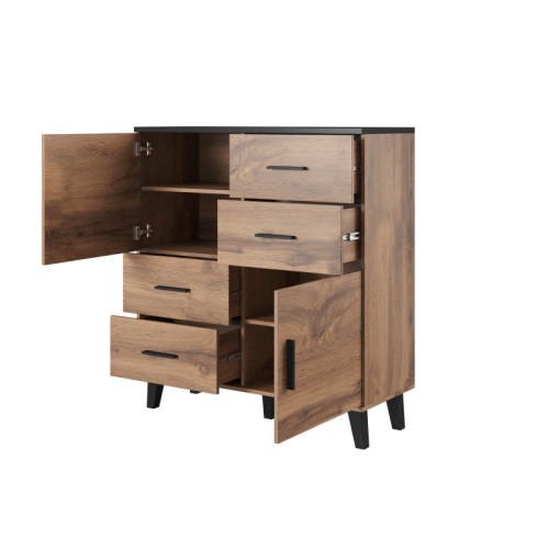 Chest of drawers LOTTA 110 (2D4S) woatn oak/black DIOMMI CAMA-LOTTA-KOMODA-110-2D4S-DWO/CZ Chest of drawers LOTTA 110 (2D4S) woatn oak/black DIOMMI CAMA-LOTTA-KOMODA-110-2D4S-DWO/CZ