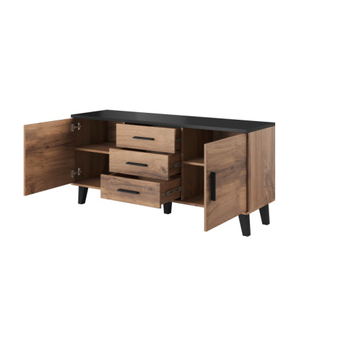 Chest of drawers LOTTA 150 (2D3S) wotan oak/black DIOMMI CAMA-LOTTA-KOMODA-150-2D3S-DWO/CZ Chest of drawers LOTTA 150 (2D3S) wotan oak/black DIOMMI CAMA-LOTTA-KOMODA-150-2D3S-DWO/CZ