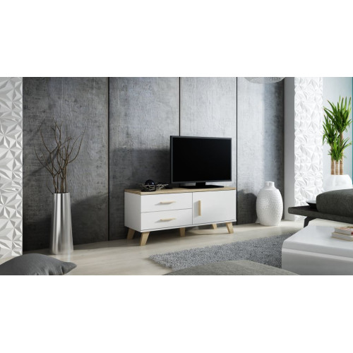 TV stand LOTTA 120 1D2S dimond white/lsonoma oak DIOMMI CAMA-LOTTA-RTV-120-1D2S-BI/DSO