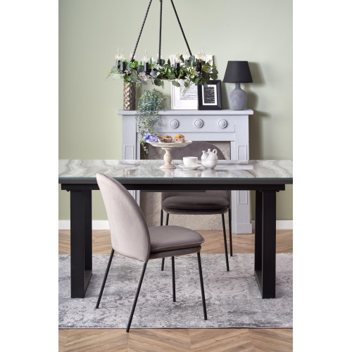 MARLEY extension table, color: top - white marble / grey, legs - black DIOMMI V-CH-MARLEY-ST
