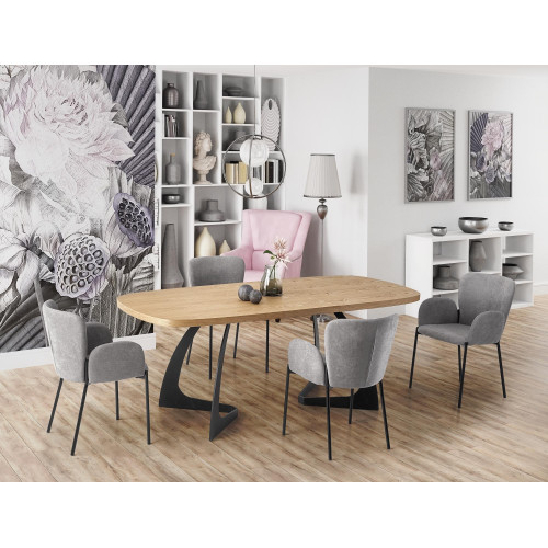 VELDON extension table, color: top - natural oak, legs - black DIOMMI V-CH-VELDON-ST