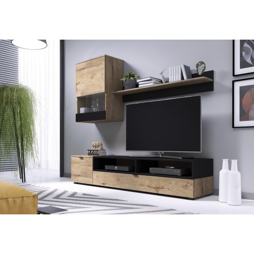 SNAP, wall set color: lefkas oak / black matt DIOMMI V-PL-SNAP-LEFKAS