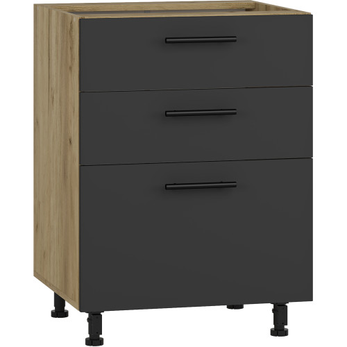 VENTO DS3-60/82 lower cabinet with drawers, color: craft oak/antracite DIOMMI V-UA-VENTO-D3S_H-60/82-ANTRACYT