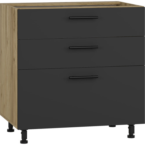 VENTO DS3-80/82 lower cabinet with drawers, color: craft oak/antracite DIOMMI V-UA-VENTO-D3S_H-80/82-ANTRACYT