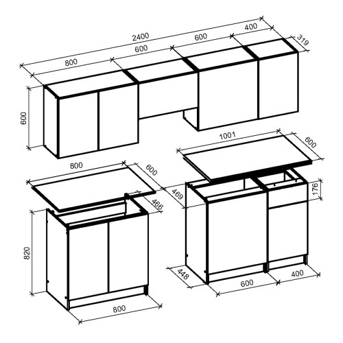 TAMARA 240 kitchen set, color: front - grey marble / black, body – carbon wood, worktop – grey TAMARA 240 kitchen set, color: front - grey marble / black, body – carbon wood, worktop – grey