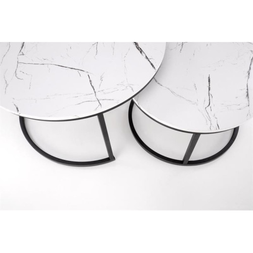 JAVA set of 2 c. tables, white marble / black