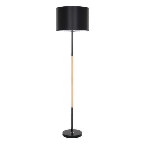 ASHLEY 00824 Μοντέρνο Φωτιστικό Δαπέδου Μονόφωτο Μεταλλικό Μαύρο με Καπέλο και Ξύλινη Λεπτομέρεια Φ40 x Υ145cm