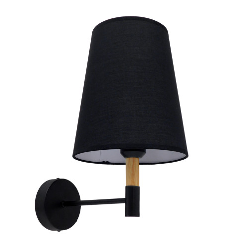  LYDFORD 01432 Μοντέρνο Φωτιστικό Τοίχου Απλίκα Μονόφωτο Μαύρο με Μπέζ Ξύλο Μεταλλικό Φ20 x Y36cm