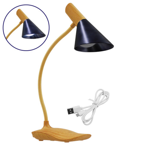  DRAPER 01437 Επαναφορτιζόμενο USB Φωτιστικό Γραφείου LED 6 Watt Μονόφωτο Μεταλλικό σε Απόχρωση Ξύλου με Μαύρο Καπέλο Λευκό Ημέρας 4500K