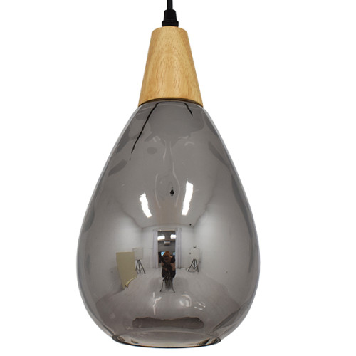  NOAH 01489 Μοντέρνο Κρεμαστό Φωτιστικό Οροφής Μονόφωτο Γυάλινο με Ξύλο Μαύρο Φιμέ Νίκελ Φ16 x Υ30cm
