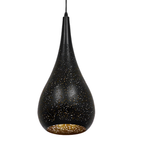  CORONA 01589 Μοντέρνο Κρεμαστό Φωτιστικό Οροφής Μονόφωτο Μαύρο με Χρυσό Μεταλλικό Καμπάνα Φ20 x Υ46cm