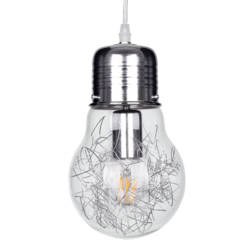  LAMP 01676 Μοντέρνο Κρεμαστό Φωτιστικό Οροφής Μονόφωτο Ασημί Νίκελ Μεταλλικό Διάφανο Γυαλί Φ15 x Υ27cm