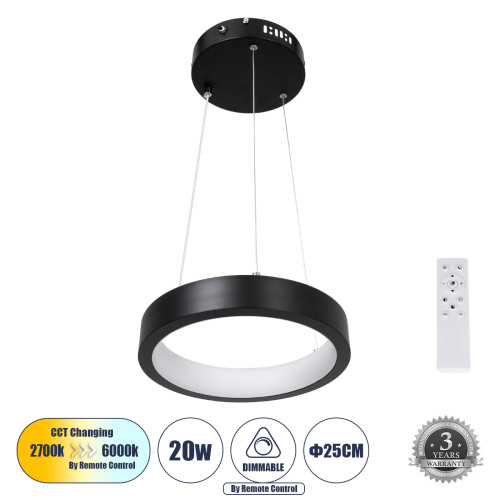  NEMESIS 61152 Κρεμαστό Φωτιστικό Δαχτυλίδι-Κύκλος LED CCT 20W 2356lm 360° AC 220-240V 