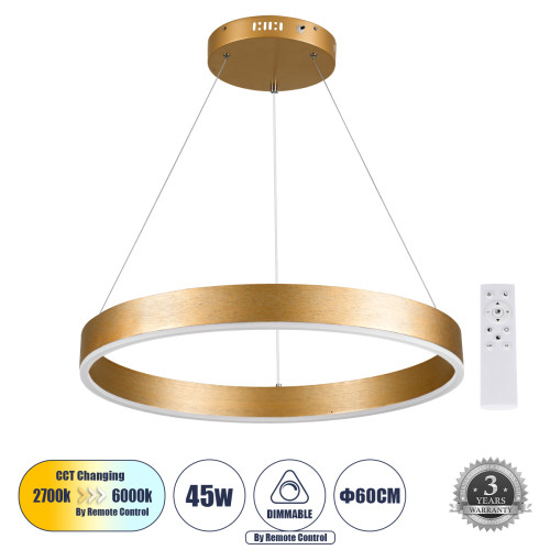  VENOM 61178 Κρεμαστό Φωτιστικό Δαχτυλίδι-Κύκλος LED CCT 45W 5269lm 120° AC 220-240V 