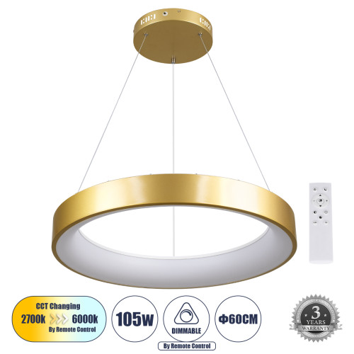  SALEM 61247 Κρεμαστή Πλαφονιέρα Οροφής Δαχτυλίδι-Κύκλος LED CCT 105W 12075lm 120° AC 220-240V 