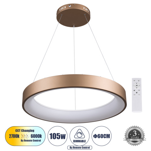  SALEM 61248 Κρεμαστή Πλαφονιέρα Οροφής Δαχτυλίδι-Κύκλος LED CCT 105W 12075lm 120° AC 220-240V