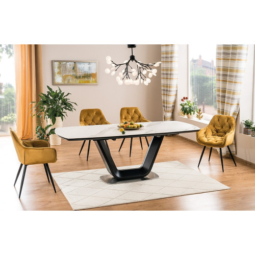 Τραπεζαρία κεραμική επεκτεινόμενη μαύρη με εφέ λευκού μαρμάρου ARMANI 160/220x90x76 DIOMMI ARMANIBC160  80-068