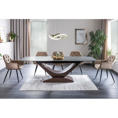 Τραπεζαρία 180-240x95x76 εφέ γκρι μάρμαρο/MDF καρυδιά DIOMMI DOLCESZOR180