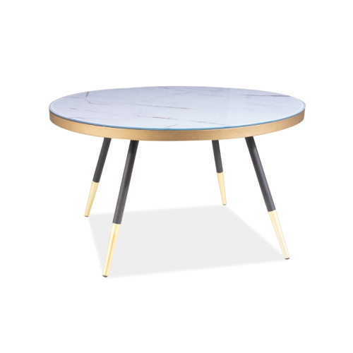 Τραπέζι σαλονιού με μεταλλικά πόδια μαύρα με χρυσό και γυάλινη επιφάνεια λευκή VEGA 80x80x45εκ DIOMMI 80-679        