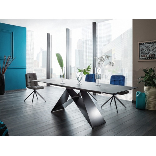 Τραπέζι τραπεζαρίας επεκτεινόμενο γυάλινο μαύρο ματ WESTIN 160(+80)х90х76 DIOMMI 80-853