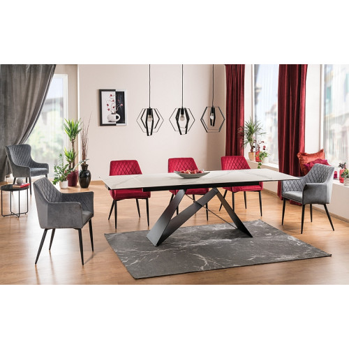 Τραπέζι τραπεζαρίας επεκτεινόμενο κεραμικό λευκό με μαύρο ματ WESTIN 160(+80)х90х76 DIOMMI 80-851